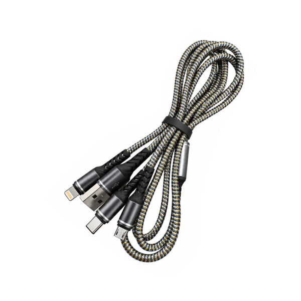 Kabel USB 3u1 – USB-A na Lightning, USB-C i Micro USB 1,3 m (5V / 3A Fast Charging)