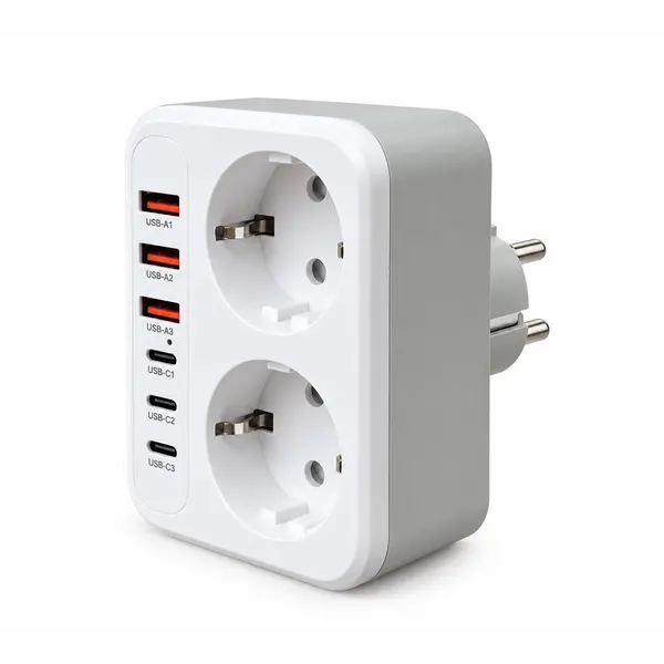 UN18499 Utikač šuko razdjelnik 2 x Schuko, 3 x C + 3 x A USB